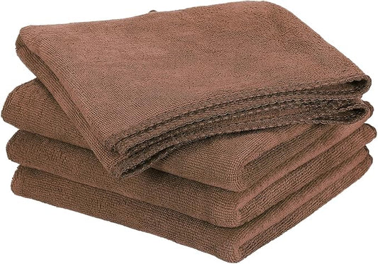 HARFINGTON 4 Pack Microfiber Cleaning Cloth, 28" x 12" Multi-Functional Cleaning Towels Reusable Absorbent Rags for Car Wash Kitchen Household Window Clean, Brown