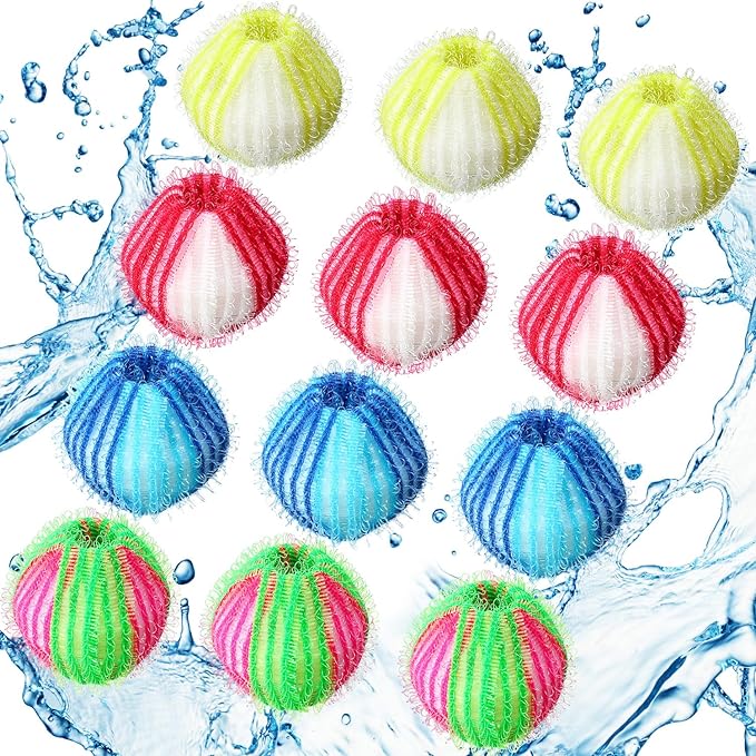 Blulu 12 Pieces Pet Hair Remover for Laundry Dryer Balls Reusable Washing Machine Hair Catcher Pet Dog Cat Catcher Lint Remover (Stylish Color)