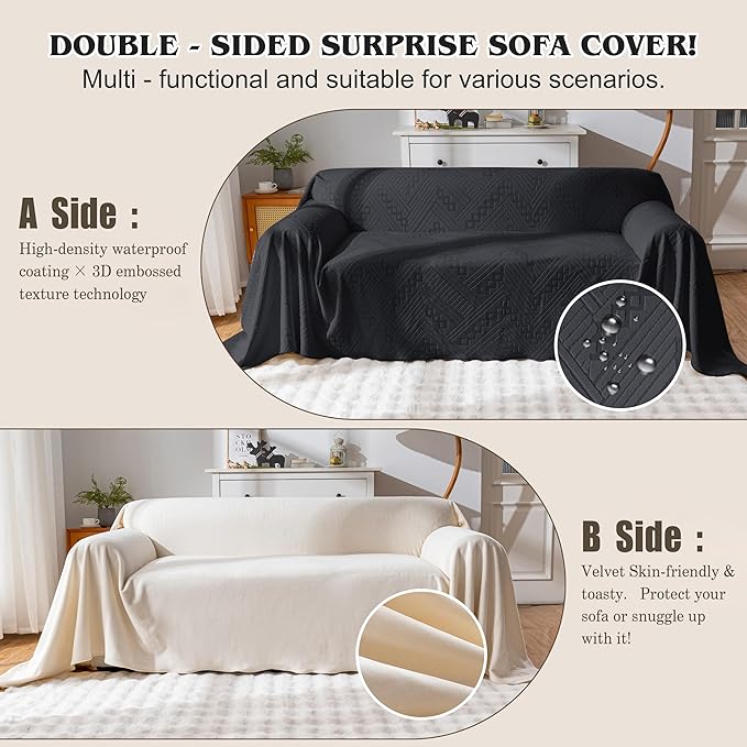 Waterproof Couch Cover, Reversible Washable Anti-Slip Loveseat Sofa Covers with 2 Cushions, Sectional Couch Covers for Pets, Sofa Slipcovers for Dogs Cats, 71x91in/Black