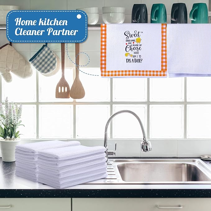 Breling Sublimation Kitchen Towel Blanks 16 x 24Inch, Microfiber Waffle Weave Sublimation Tea Towels Fast Drying Absorbent for Home Kitchen Gifts(12 Pieces)