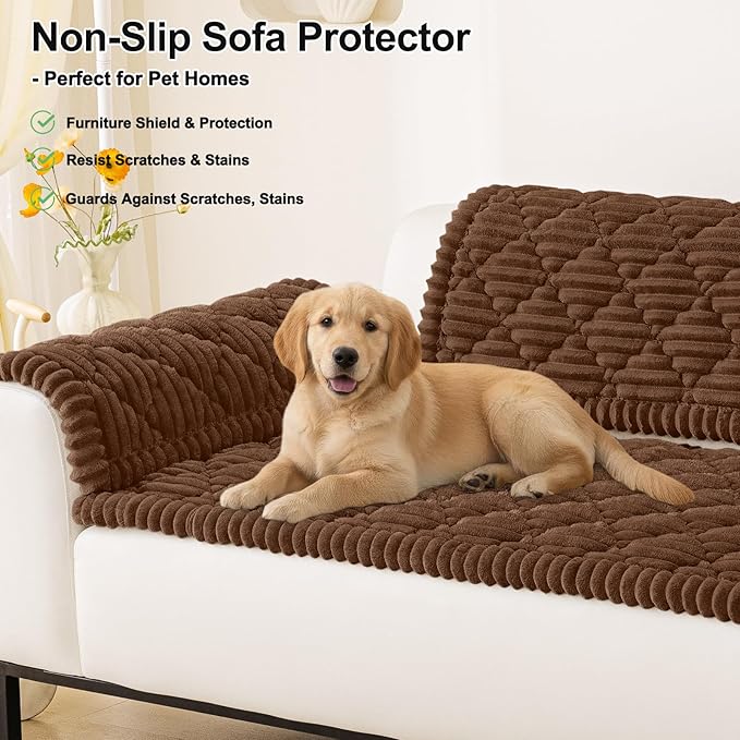 Smiry Pet Couch Cover for Dogs Washable, Non-Slip Fuzzy Couch Covers for 3 Cushion Sofa Pet Friendly, Soft Thick Furniture Protector Sofa Slipcover Mat for Dogs (Chocolate, 27.6" x 59")