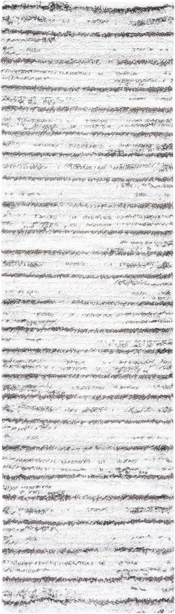 SAFAVIEH Berber Shag Collection Runner Rug - 2'3" x 8', Grey & Dark Grey, Stripe Design, Non-Shedding & Easy Care, 1.25-inch Thick Ideal for High Traffic Areas in Living Room, Bedroom (BER565F)