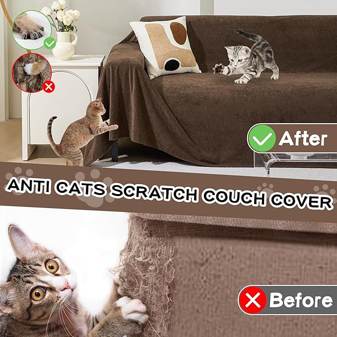 MEETSKY Sectional Couch Cover for 3 Cushion Sofa Washable, Cat Scratch Proof Sofa Covers, Furniture Protector Oversized L Shape Big Sofa Slipcovers for Dogs, 91" x 150", Brown