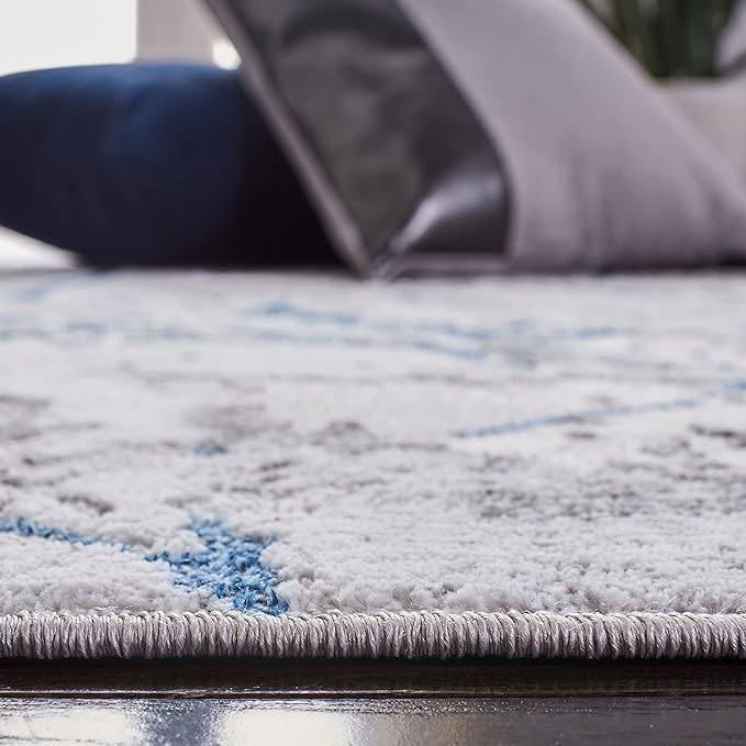 SAFAVIEH Amelia Collection Runner Rug - 2' x 8', Grey & Blue, Modern Abstract Design, Non-Shedding & Easy Care, Ideal for High Traffic Areas in Living Room, Bedroom (ALA293F)