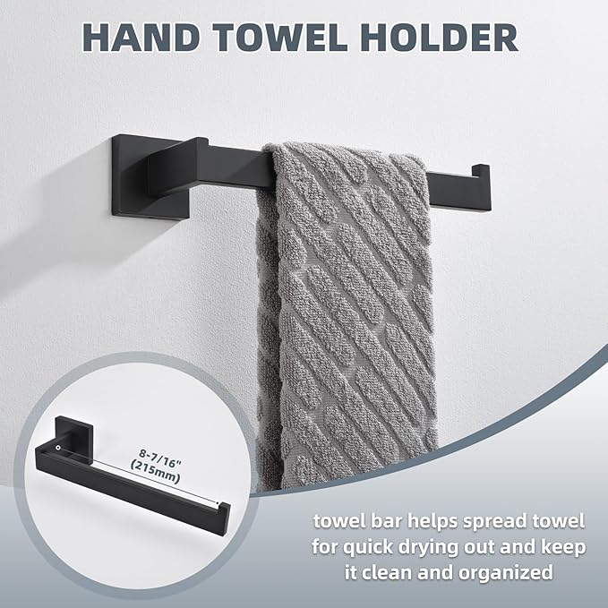 Bathroom Hardware Set Matte Black, Angle Simple Stainless Steel Bath Accessory Kit, 4 Pieces - Towel Hook, Toilet Paper Holder, Towel Holder and Towel Bar