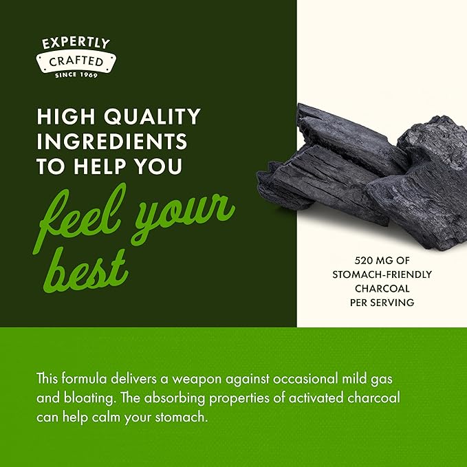 Swanson Activated Charcoal - Digestive Health Supplement - Aids Occasional Gas & Bloating - Offers Detoxification & Bowel Support - Helps Calm Stomach* - Non-GMO - 120 Capsules