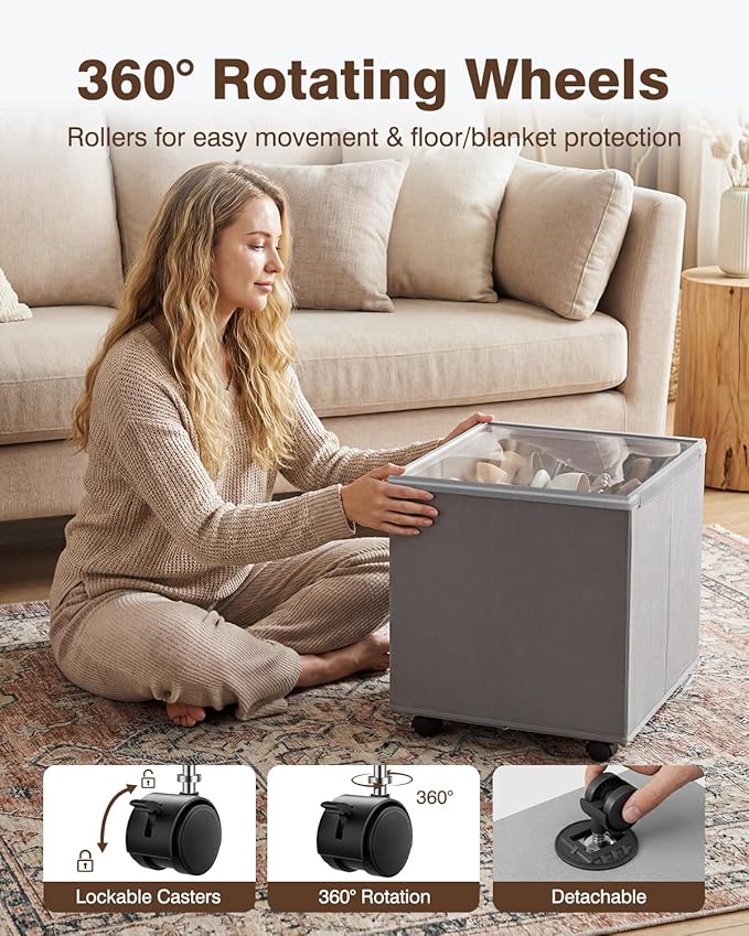 Shoe Organizer for Closet,House Again 2 Pack Shoe Storage Organizer with Wheels, Foldable Shoe Storage Box with Adjustable Dividers and Clear Cover, Reinforced Handles, Fits up to 12-24 Pairs, Gray