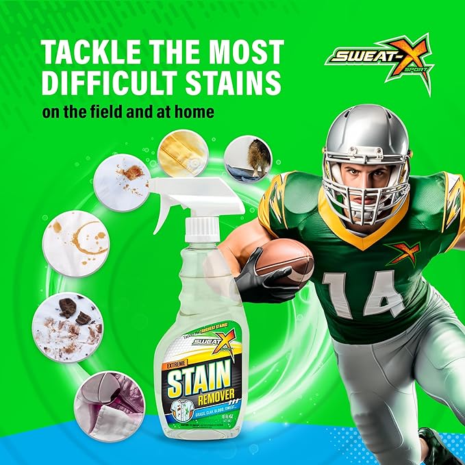 SWEAT X Extreme Stain Remover Spray for Clothes - Professional Laundry Stain Remover Spray for Performance Fabrics & Activewear - Powerful Stain Treater & Spot Remover for Clothes - 16 oz (2 Bottles)