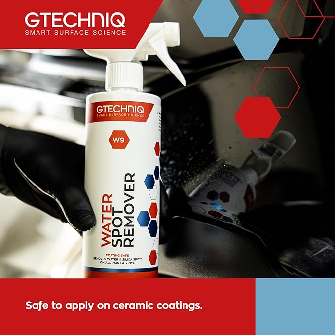 Gtechniq W9 Water Spot Remover for Cars, 8.45 fl oz | Advanced Solution Easily Removes Stubborn Water and Silica Spots from Bodywork, Suitable for Glass, All Paint Types and Vinyl