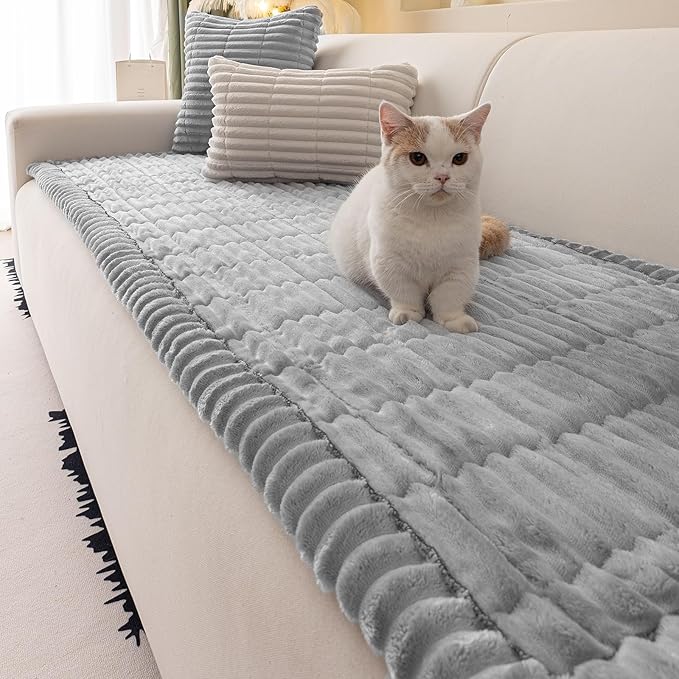 Couch Cover for Dogs Washable,Non Slip Fuzzy Durable Couch Covers for 3 Cushion Sofa Pet Friendly Sofa Cover Dog Thick Soft Slipcovers Protector Couches Mat Bed (Light Grey 27.6 " x 70.9"/70 x 180cm)