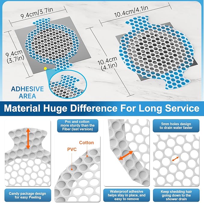 INVIHUG,25 Pack,Disposable Shower Drain Hair Catcher Mesh Stickers,4 Inch Disposable Hair Drain Catcher.(White,4.1inch)