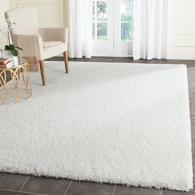 SAFAVIEH Santa Monica Shag Collection 3' x 5' White SGN725 Solid Non-Shedding Living Room Bedroom Dining Room Entryway Plush 2-inch Thick Area Rug