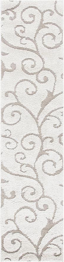 SAFAVIEH Florida Shag Collection Area Rug - 2'3" x 11' Runner, Ivory & Beige, Scroll Design, Non-Shedding & Easy to Clean, High-Low Plush Pile, Ideal for Bedroom, Foyer, Hallway (SG455-13LT)