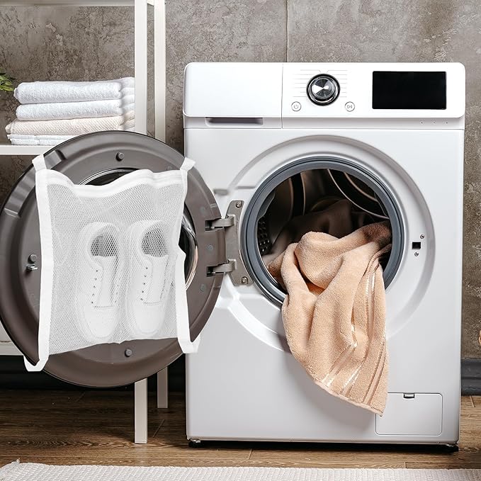 2 Pcs Shoe Washing Machine Bag Mesh Laundry Sneaker Dry Bags Reusable Shoe Cleaning Bags HoneyComber Shoes Net Bag with Zipper and Strap for White Wash Reused Tool Dryer Accessories
