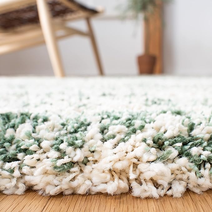 SAFAVIEH Hudson Shag Collection Area Rug - 4' Square, Ivory & Green, Modern Design, Non-Shedding & Easy Care, 2-inch Thick Ideal for High Traffic Areas in Living Room, Bedroom (SGH206Y)