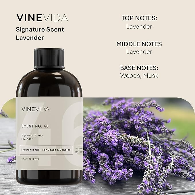 VINEVIDA [4oz] Lavender Fragrance Oil for Candle Making and Soap Making - Premium Candle Scents for Soy Candles