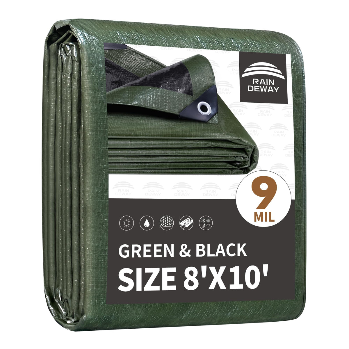 RAINDEWAY 8x10 Feet Tarp Waterproof 9Mil Multipurpose Poly Tarps - Image 1