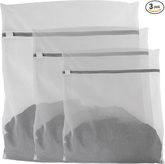 3 Pcs Premium Fine Mesh Laundry Bags, 3 Jumbo 24 x 24 Inches Durable Laundry Wash Bags with Sturdy Zipper for Delicates, Laundry Bag for Delicates, Garment Bag for Washing Machine (3 Jumbo)