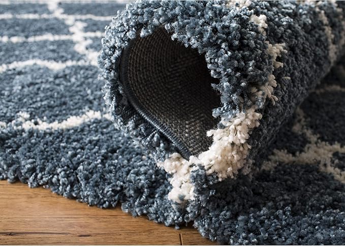 SAFAVIEH Hudson Shag Collection Accent Rug - 4' x 6', Slate Blue & Ivory, Trellis Design, Non-Shedding & Easy Care, 2-inch Thick Ideal for High Traffic Areas in Foyer, Living Room, Bedroom (SGH281L)