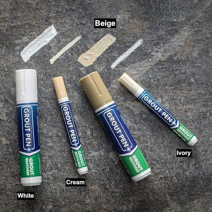 Grout Pen Tile Paint Marker: Waterproof Grout Colorant and Sealer Pen to Renew, Repair, and Refresh Tile Grout - Cleaner Coating Stain Pens - 2 Pack, 15mm Wide Beige and 5mm Narrow White Tip