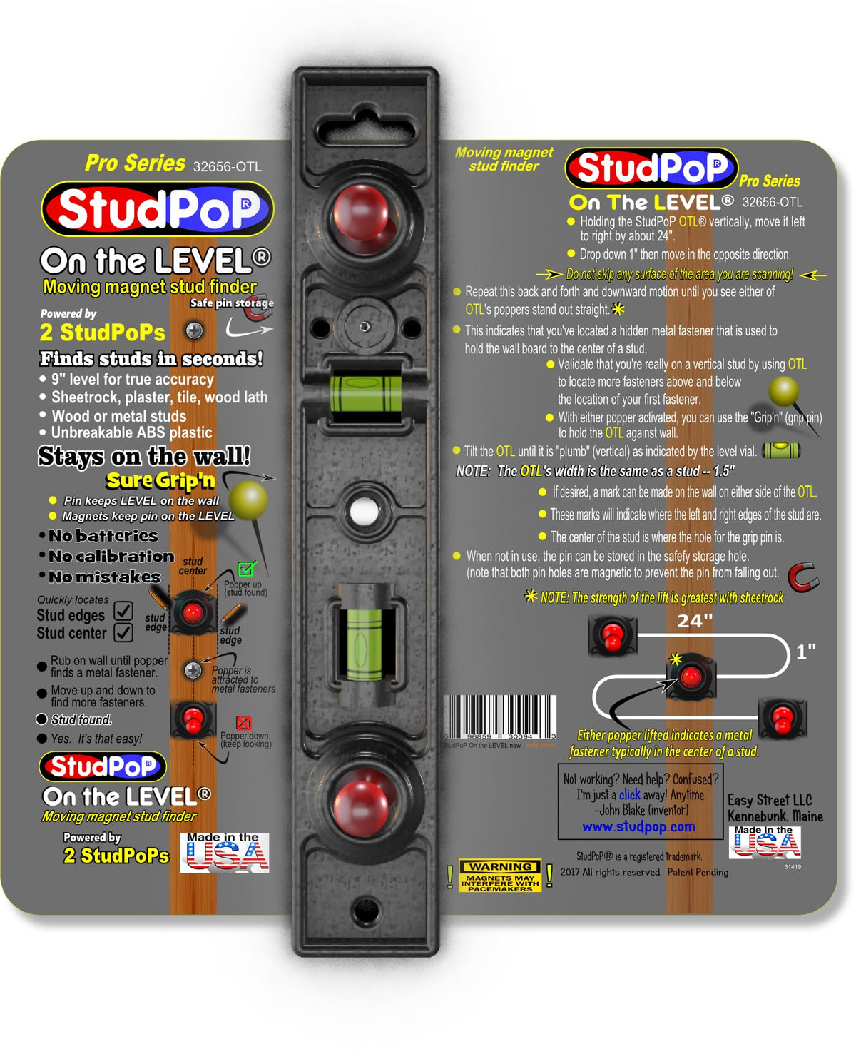 ON THE LEVEL StudPoP dual moving magnet stud finder, 1" magnets - Image 1