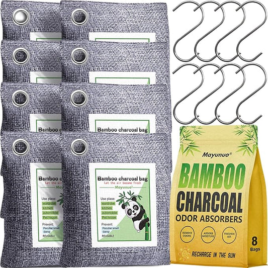 Activated Charcoal Odor Absorber for Strong Odor, Basement, Cars, Closets, Shoes, Smoke. 8 Pack Bamboo Charcoal Air Purifying Bags Deodorizer Odor Eliminator for Home