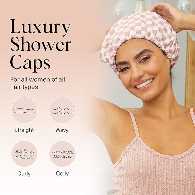 Kitsch Shower & Body Care Bundle – Luxury Reusable Waterproof Shower Cap for Women & Men, Flexi Satin Lined, Adjustable – 2pc Exfoliating Gloves, Deep Skin Scrubber for Smooth, Renewed Skin