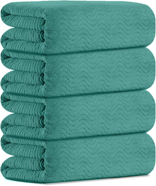 Bath Towel Set of 4, Extra Large Towels Oversized 35x70 Inch Shower Bathroom Towels Highly Absorbent Quick Dry Towel Textured Soft Bath Sheet Towels Set for Bathroom Hotel SPA Camping (Sea Blue)