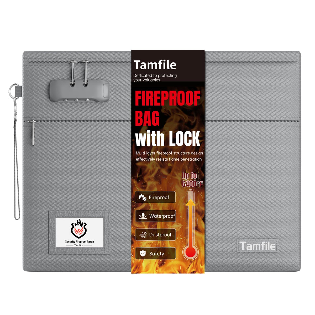 Tamfile Fireproof Document Bag with Lock,15x12 inch Heat - Image 1