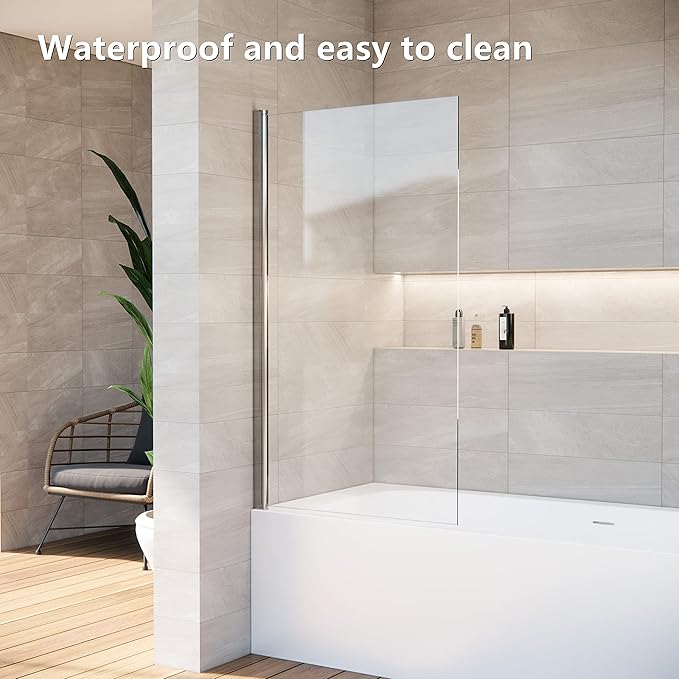 Shower Door Swing Bathtub Screen,30 *W x 55*H in Bathtub Shower,Bathroom Door with Bottom Seal,Liftable and Foldable Glass Door,Rectangular Bathtub Screen