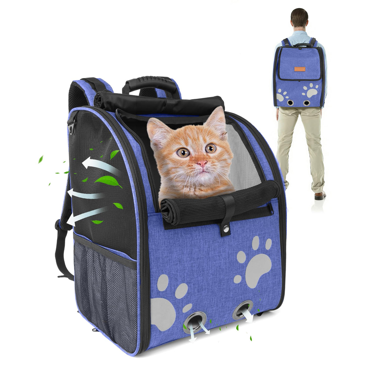 Outdoor Pet Backpack for Cats & Small Dogs, Hiking Travel, Blue - Image 1