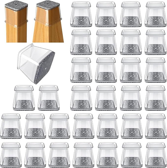 32 Pcs Square Chair Leg Protectors for Hardwood Floors,Felt Furniture Floor Protectors with Silicone Caps, Extra Large Size (Fits Chair Legs with Side Length: 1-5/8" to 2")