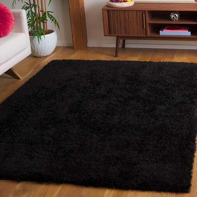 SAFAVIEH Lindsay Shag Collection Area Rug - 6' x 9', Black, Contemporary Design, 1.8-inch Thick, Ideal for The Living Room, Dining Room, Bedroom (LNS560Z-6)