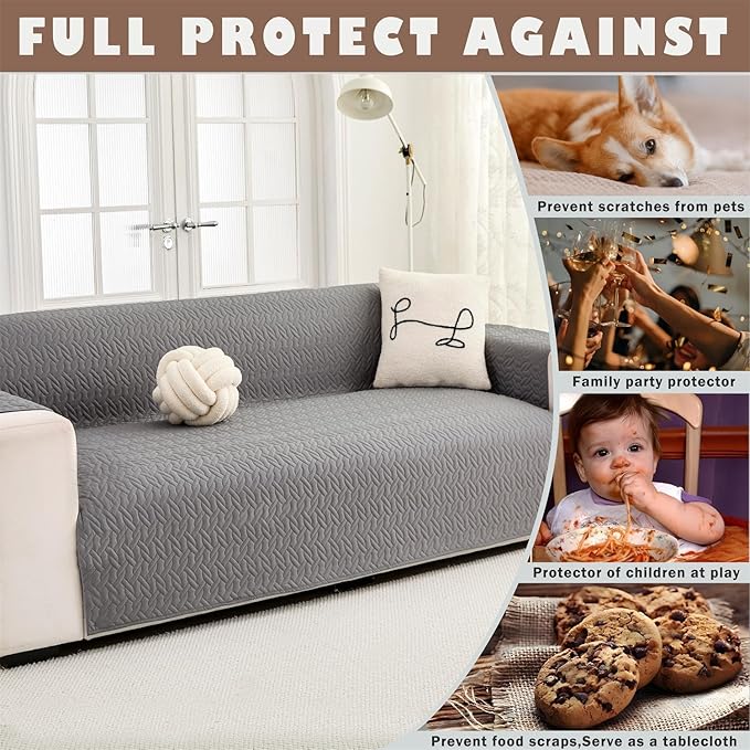 Cmfshape Skidproof Loveseat Cover-Geometrical Couch Slipcover with Elastic Straps-Easy Fit Slip Cover-Washable Furniture Protector for Pets and Kids(Loveseat46,Grey)