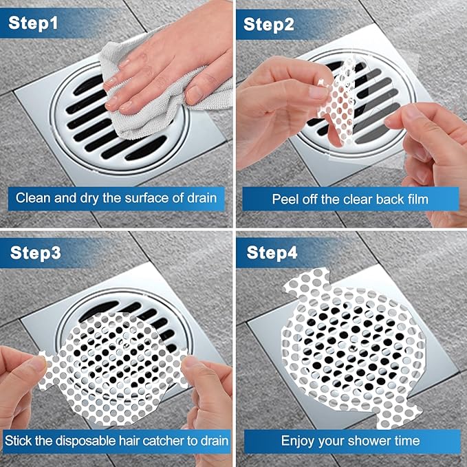 INVIHUG,50 Pack, Disposable Shower Drain Hair Catcher Mesh Stickers,Disposable Hair Drain Catcher. (White)