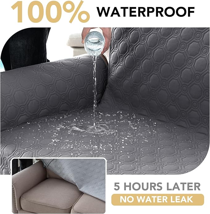 H.VERSAILTEX 100% Waterproof Couch Covers for 3 Cushion Couch Triple Non-Slip Sofa Cover with Storage Pocket Washable Couch Protector for Dogs(Sofa, Grey)