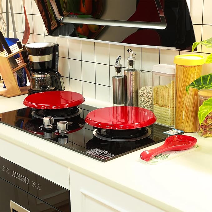 4 Pcs 8" 10" Electric Stove Burner Covers 1 Pcs 3.8" x 8.7" Ceramic Spoon Rest Stainless Steel Stove Top Covers for Gas Burners Spoon Holder for Winter Kitchen Coffee Bar Accessories(Red Cover)