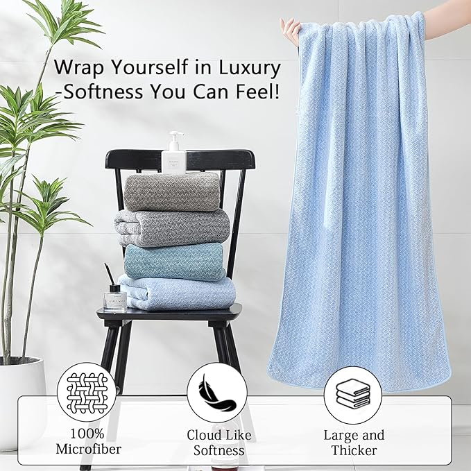 Ycosy 18 Piece Bath Towels Set,100% Microfiber Family Bathroom Towel with Hanging Loops-6 Bath Towels,6 Hand Towels,6 Washcloths,Quick Dry Highly Absorbent Shower Towel for Bathroom,Hotel,Spa-Blue