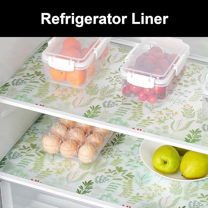 Cooyes Shelf Liners for Kitchen Cabinets, Waterproof and Oil-Proof Kitchen Cupboard Liner, Refrigerator Liners and Plastic Drawer Mats EVA Non Adhesive Shelves（17.5" W x 197" L）