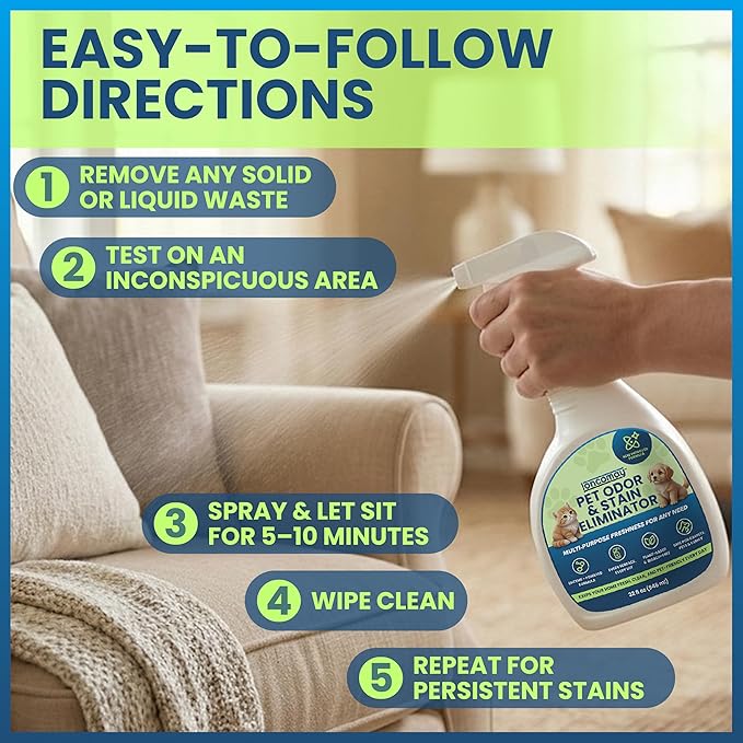 Stain & Odor Eliminator for Strong Odor, Enzyme Pet Odor Eliminator for Home, Carpet Stain Remover for Cat & Dog Urine, Kit