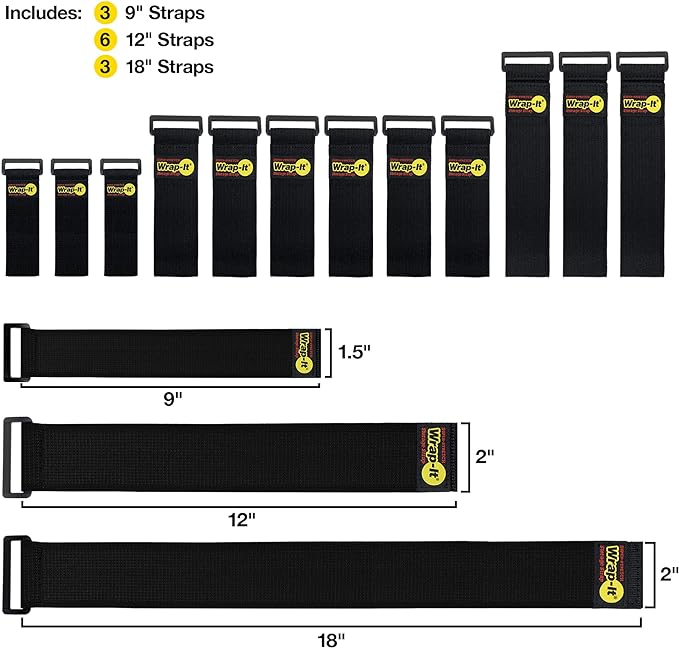 Super-Stretch Wrap-It Storage Straps (Assorted 12 Pack) - Elastic Cinch Straps - Extension Cord Organizer, Hose, Rope and Cable Strap, Cord Wrap, Cord Keeper, Garage and RV Organization