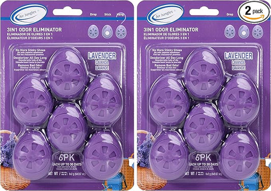 Air Jungles Shoes Deodorizer Ball 12 Ct, Lavender Scent, Odor Remover Balls for Sneakers, Gym Bags, Lockers, Closets, Hampers, and Drawers, Essential Oil Provides Natural Freshness