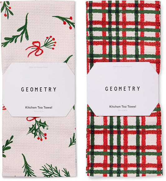 GEOMETRY Christmas Kitchen Towels - Quick Dry Microfiber Cloth Dish Towels for Kitchen Drying - Premium Quick Dry Towel 2-Pack Set - Deck The Holls