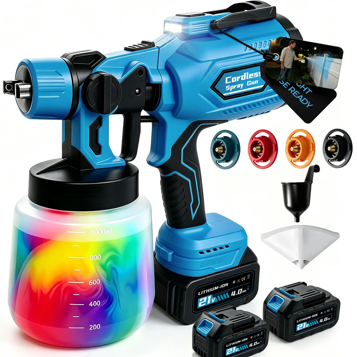 Cordless Paint Sprayer with LED Light and Spray Paint Gun - Image 1