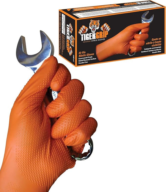 EPPCO TigerGrip 8-Mil Nitrile Glove Disposable Powder, Latex Free Textured Superior Grip Orange Gloves, XXL, Box of 90