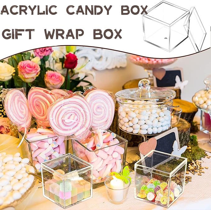 KissYou Acrylic Box with Lid 2 Pieces Clear Square Cube Jewelry Storage Box Small Plastic Containers Christmas Candies & Accessories