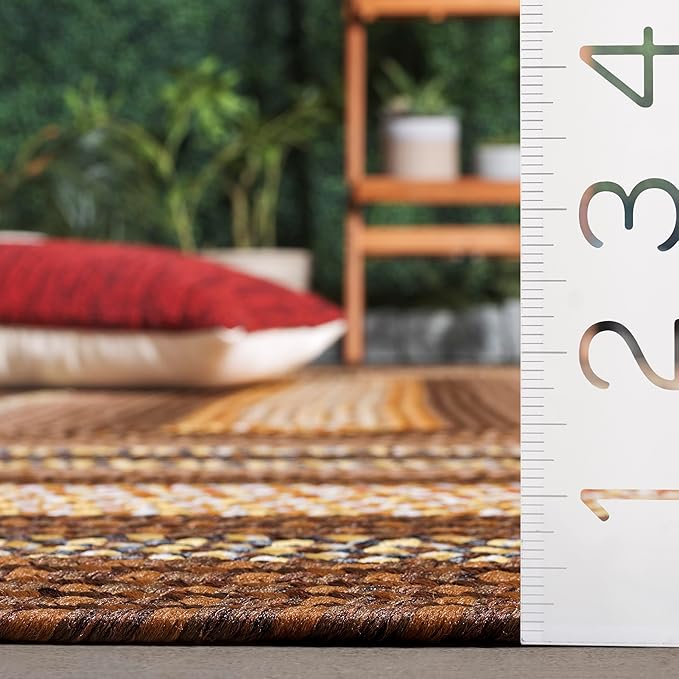 SAFAVIEH Washable Rug Outdoor Braided Collection - 5' x 7'6", Brown & Light Brown, Handmade & Reversible, Non-Shedding & Easy to Clean, Ideal for Patio, Backyard, Mudroom (BRD313T)