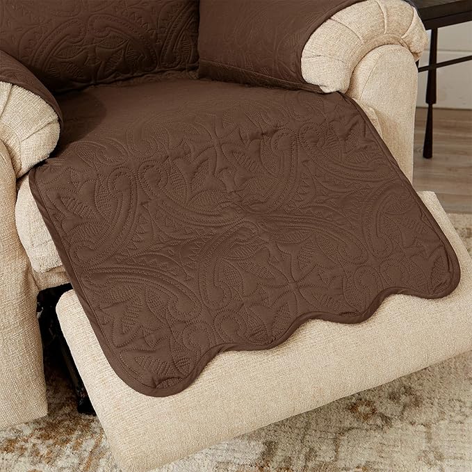 Reversible Recliner Chair Cover - Washable Slipcover Furniture Protector with Elastic Straps - Furniture Cover for Dogs, Kids, and Pets - Quilted & Stitched Detail (Recliner, Chocolate / Taupe)