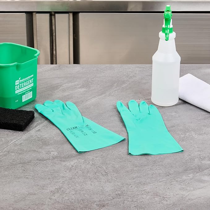 Restaurantware-Clean Tek Professional 15 Mil Medium Cleaning Gloves, 1 Pair Of Long Cuff Gloves - Flock Lining, No-Powder, Green Nitrile Chemical Tolerant Gloves, No-Latex, Heavy-Duty Tasks