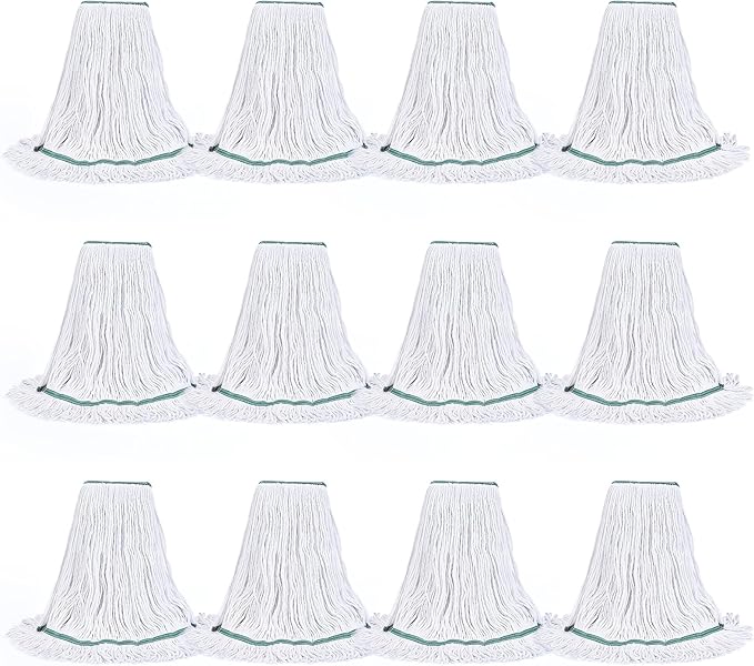Matthew Cleaning Synthetic Rayon Mop Head Replacement, Chemical Resistant 4-Ply Looped End Commercial Mops for Floor Cleaning and Finishing, 16 oz Medium, Case Pack 12 Pcs